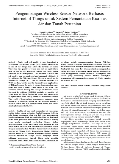 Pengembangan Wireless Sensor Network Berbasis Internet Of Things Untuk