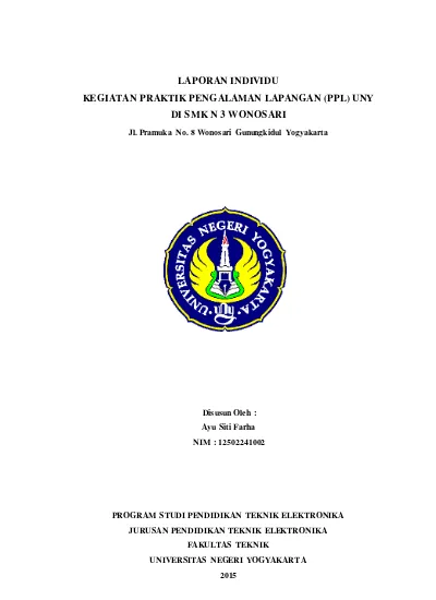 LAPORAN INDIVIDU KEGIATAN PRAKTIK PENGALAMAN LAPANGAN PPL UNY DI SMK