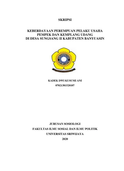 Skripsi Keberdayaan Perempuan Pelaku Usaha Pempek Dan Kemplang Udang Di