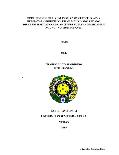 Perlindungan Hukum Terhadap Kreditur Atas Pembatalan Sertifikat Hak