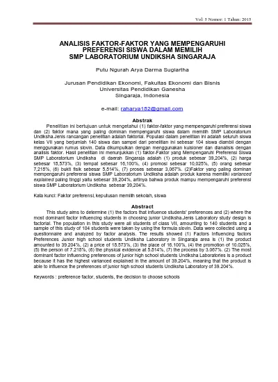 Analisis Faktor Faktor Yang Mempengaruhi Preferensi Siswa Dalam Memilih