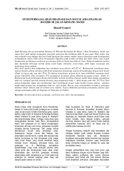 Studi Permasalahan Drainase Dan Solusi Air Genangan Banjir Di Jalan