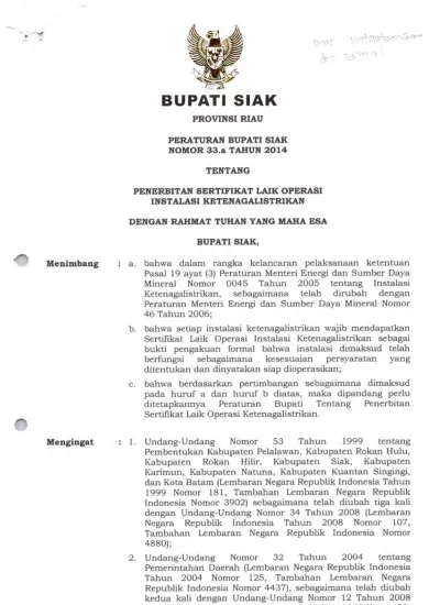 Provinsi Riau Peraturan Bupati Siak Nomor A Tahun Tentang