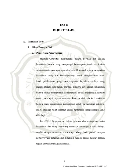 Bab Ii Kajian Pustaka A Landasan Teori Sikap Percaya Diri A