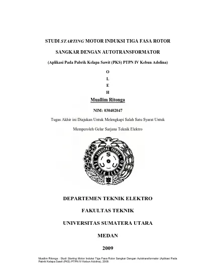 Studi Starting Motor Induksi Tiga Fasa Rotor Sangkar Dengan