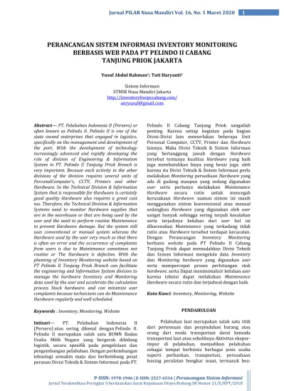Perancangan Sistem Informasi Inventory Monitoring Berbasis Web Pada Pt