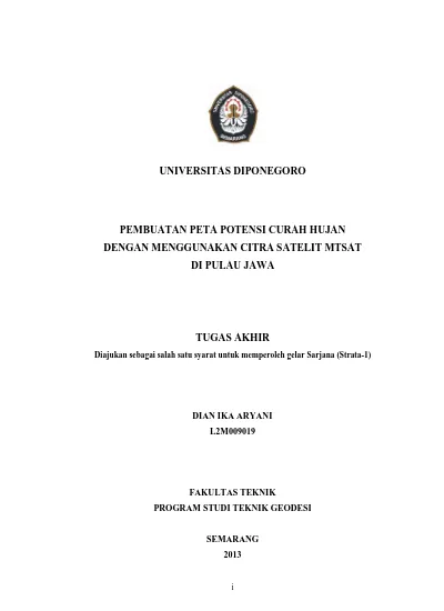 Universitas Diponegoro Pembuatan Peta Potensi Curah Hujan Dengan