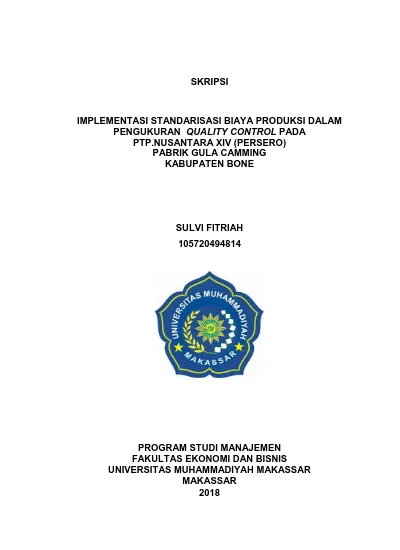 SKRIPSI IMPLEMENTASI STANDARISASI BIAYA PRODUKSI DALAM PENGUKURAN