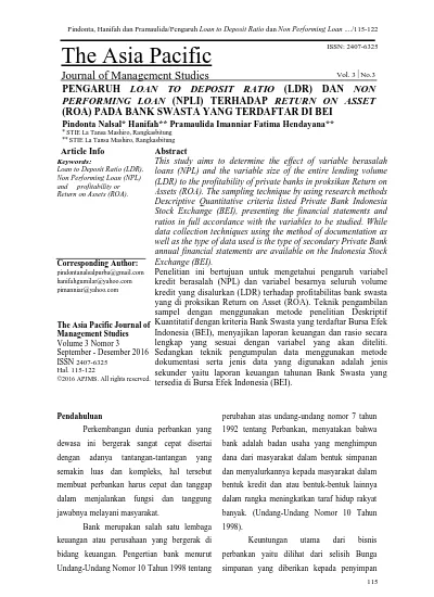 Top Pdf Loan To Deposit Ratio Ldr Pada Bank Bpd Dok