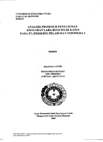 Analisa Prosedur Penyusunan Anggaran Laba Rugi Studi Kasus Pada PT Persero Pelabuhan Indonesia I