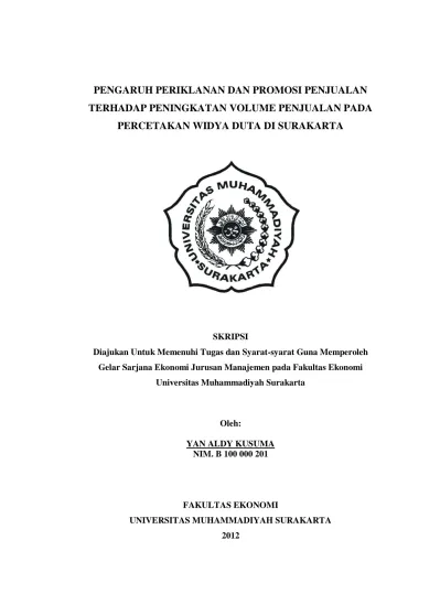 Pengaruh Periklanan Dan Promosi Penjualan Terhadap Peningkatan Volume