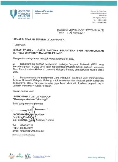 GARIS PANDUAN PELANTIKAN SKIM PERKHIDMATAN IKHTISAS UNIVERSITI MALAYSIA