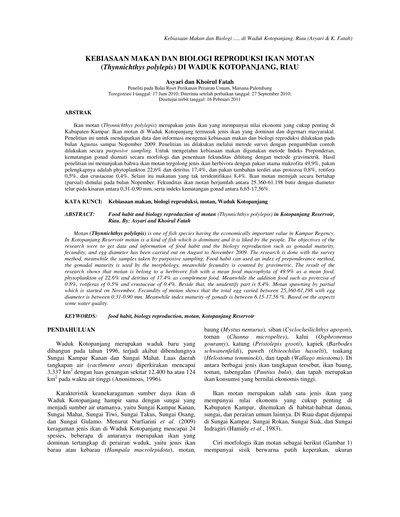 Kebiasaan Makan Dan Biologi Reproduksi Ikan Motan Thynnichthys