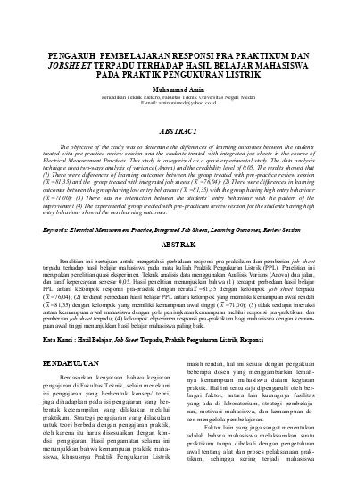 Pengaruh Pembelajaran Responsi Pra Praktikum Dan Jobsheet Terpadu