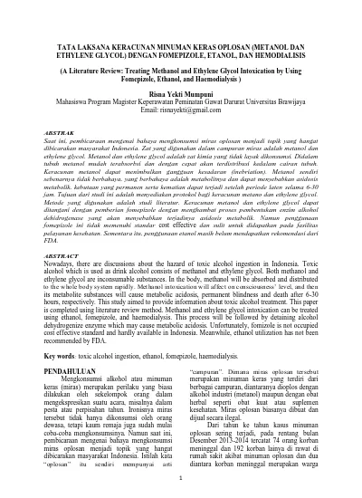 TATA LAKSANA KERACUNAN MINUMAN KERAS OPLOSAN METANOL DAN ETHYLENE