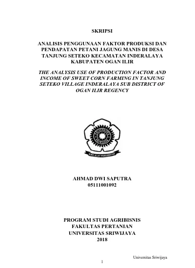 Skripsi Analisis Penggunaan Faktor Produksi Dan Pendapatan Petani