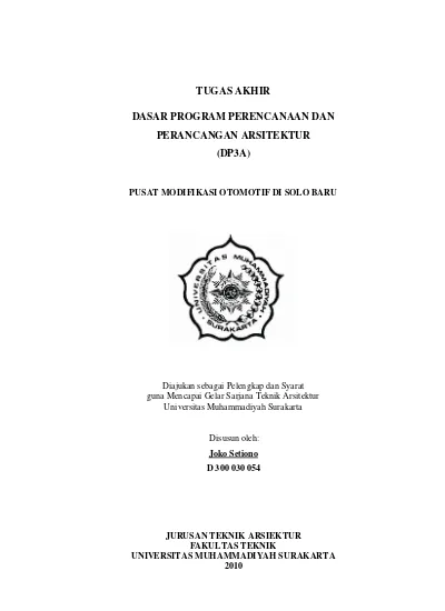 Tugas Akhir Dasar Program Perencanaan Dan Perancangan Arsitektur Dp A