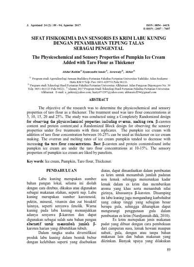 SIFAT FISIKOKIMIA DAN SENSORIS ES KRIM LABU KUNING DENGAN PENAMBAHAN