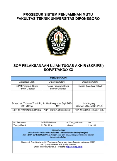 Prosedur Sistem Penjaminan Mutu Fakultas Teknik Universitas Diponegoro