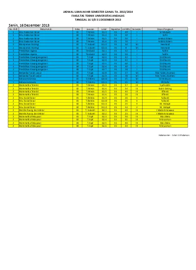 JADWAL UJIAN AKHIR SEMESTER GANJIL TA 2013 2014 FAKULTAS TEKNIK