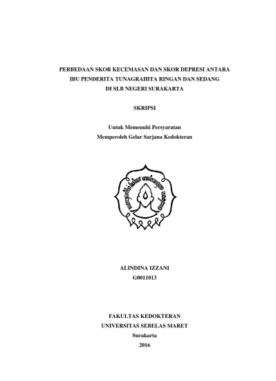 PERBEDAAN SKOR KECEMASAN DAN SKOR DEPRESI ANTARA IBU PENDERITA