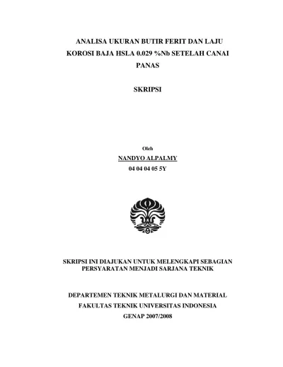 ANALISA UKURAN BUTIR FERIT DAN LAJU KOROSI BAJA HSLA Nb SETELAH CANAI