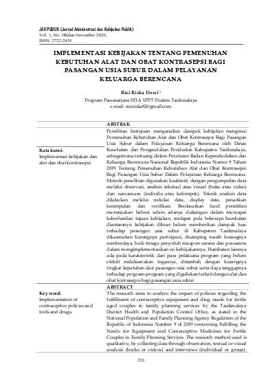 IMPLEMENTASI KEBIJAKAN TENTANG PEMENUHAN KEBUTUHAN ALAT DAN OBAT