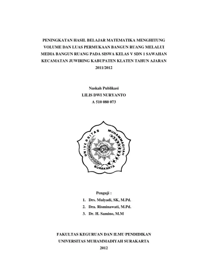 PENINGKATAN HASIL BELAJAR MATEMATIKA MENGHITUNG VOLUME DAN LUAS