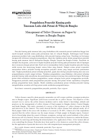 Pengelolaan Penyakit Kuning Pada Tanaman Lada Oleh Petani Di Wilayah
