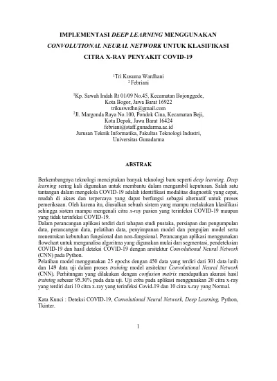 IMPLEMENTASI DEEP LEARNING MENGGUNAKAN CONVOLUTIONAL NEURAL NETWORK