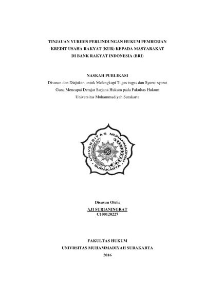 TINJAUAN YURIDIS PERLINDUNGAN HUKUM PEMBERIAN KREDIT USAHA RAKYAT KUR