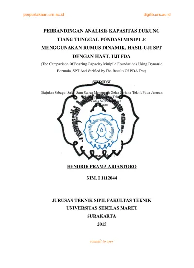 Perbandingan Analisis Kapasitas Dukung Tiang Tunggal Pondasi Minipile