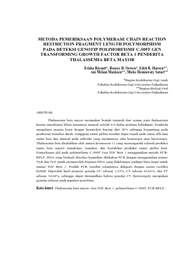 Metoda Pemeriksaan Polymerase Chain Reaction Restriction Fragment