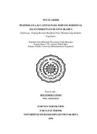 Pemodelan Lalu Lintas Pada Simpang Bersinyal Jalan Perkotaan Di