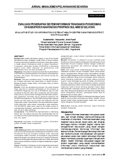 EVALUASI PENERAPAN SISTEM INFORMASI TRANSAKSI PUSKESMAS DI KABUPATEN