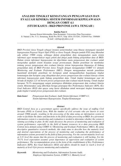 Analisis Tingkat Kematangan Pengawasan Dan Evaluasi Kinerja Sistem