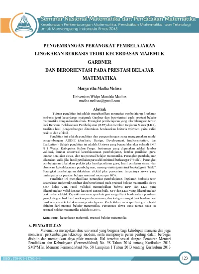 Pengembangan Perangkat Pembelajaran Lingkaran Berbasis Teori Kecerdasan