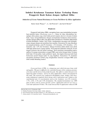 Induksi Ketahanan Tanaman Kakao Terhadap Hama Penggerek Buah Kakao