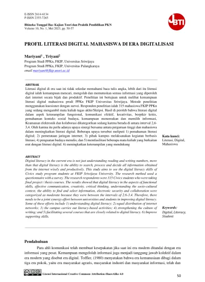 PROFIL LITERASI DIGITAL MAHASISWA DI ERA DIGITALISASI