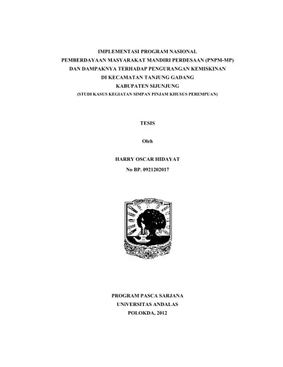 IMPLEMENTASI PROGRAM NASIONAL PEMBERDAYAAN MASYARAKAT MANDIRI PERDESAAN