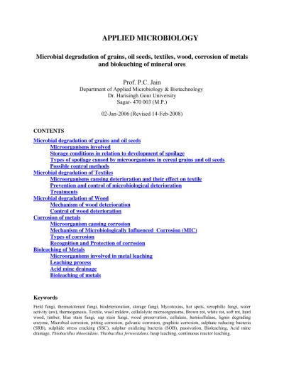 Microbial Degradation Of Grains Oil Seeds Textiles Wood Corrosion