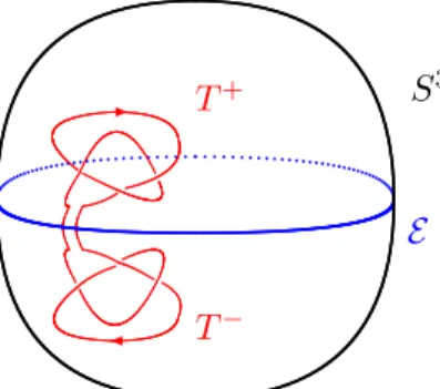 Figure 3: The connected sum of the trefoil knot and its inverse in S 3 embedded in S +3 and S −3 respectively such that