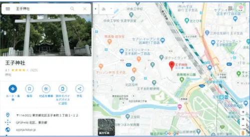 図 2 ． Google マップ上の「王子神社」 （ 2020/1/17 アクセス） 図 3 ． Google マップ上の王子神社の口コミの様子（ 2020/1/17 アクセス） 4