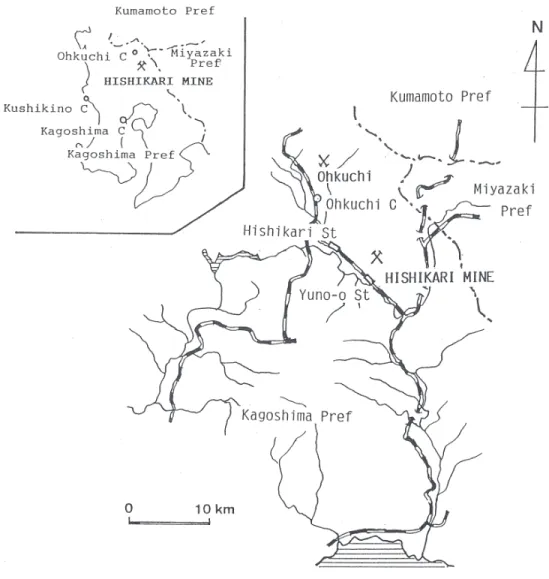 Fig. 1 Location map of the Hishikari mining area. (original map: Ueno et al 1987)
