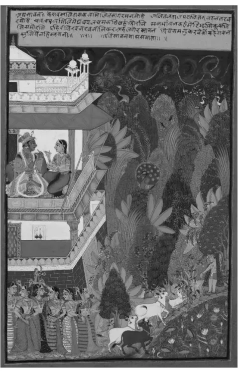 図  8  Keśavadāsa の Bārahmāsā より Śrāvaṇa 月の描写、Būṃdī、 