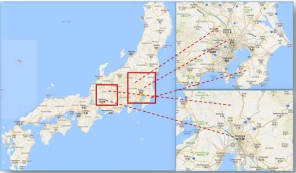 Figure 9 Survey Area in Japan (Source: By Google Map) 