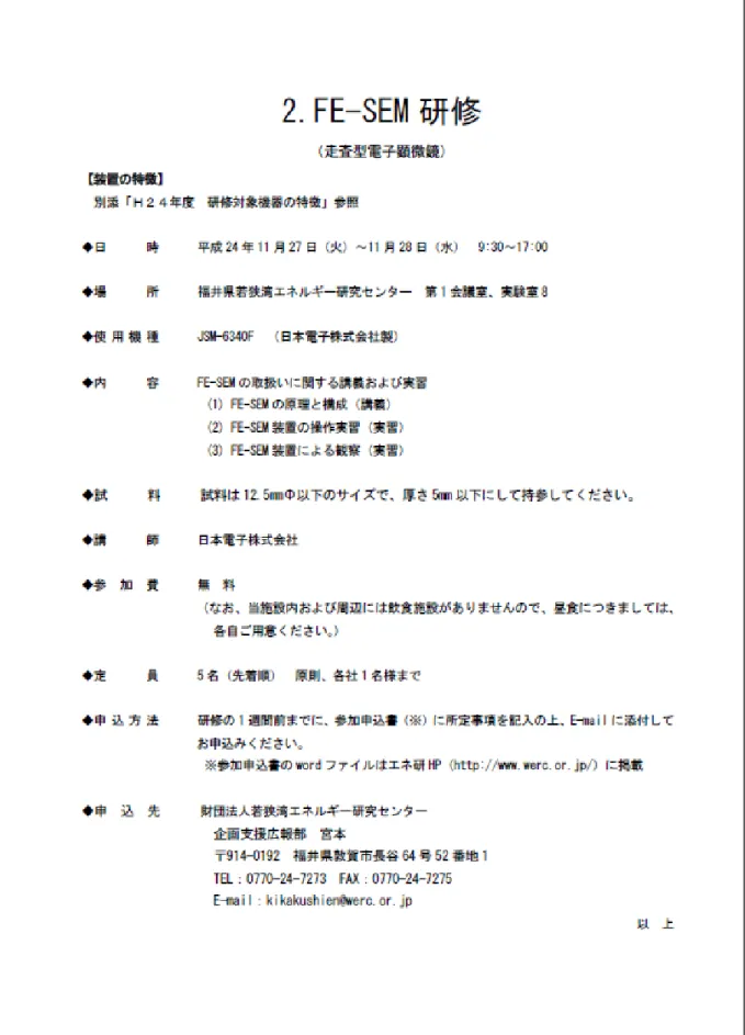 図 2：FE-SEM 研修プログラム 