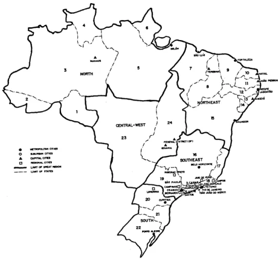 Figure  1.  Kap  of  great  regions,  states,  and  ujor  cities  in  Brazil. 