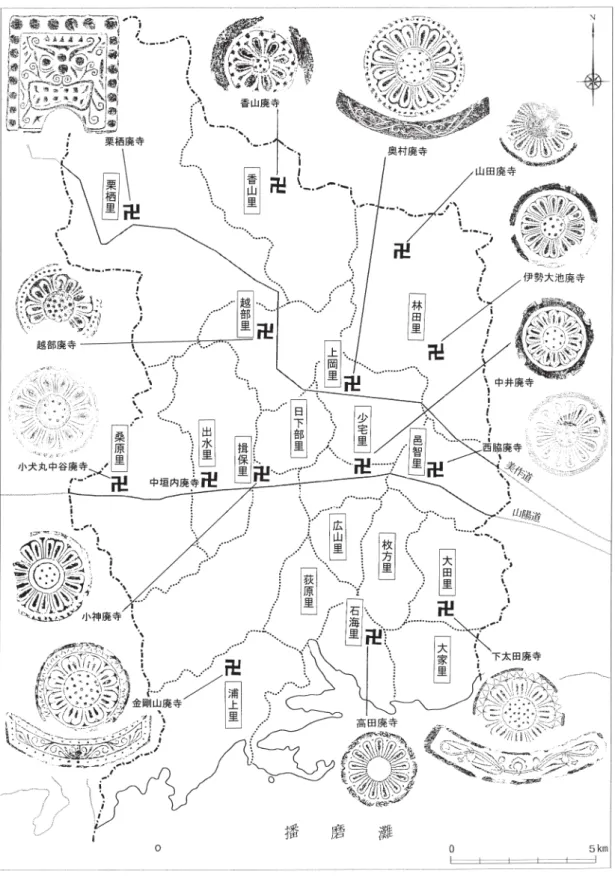 図 7 揖保郡 18 里と古代寺院の相関