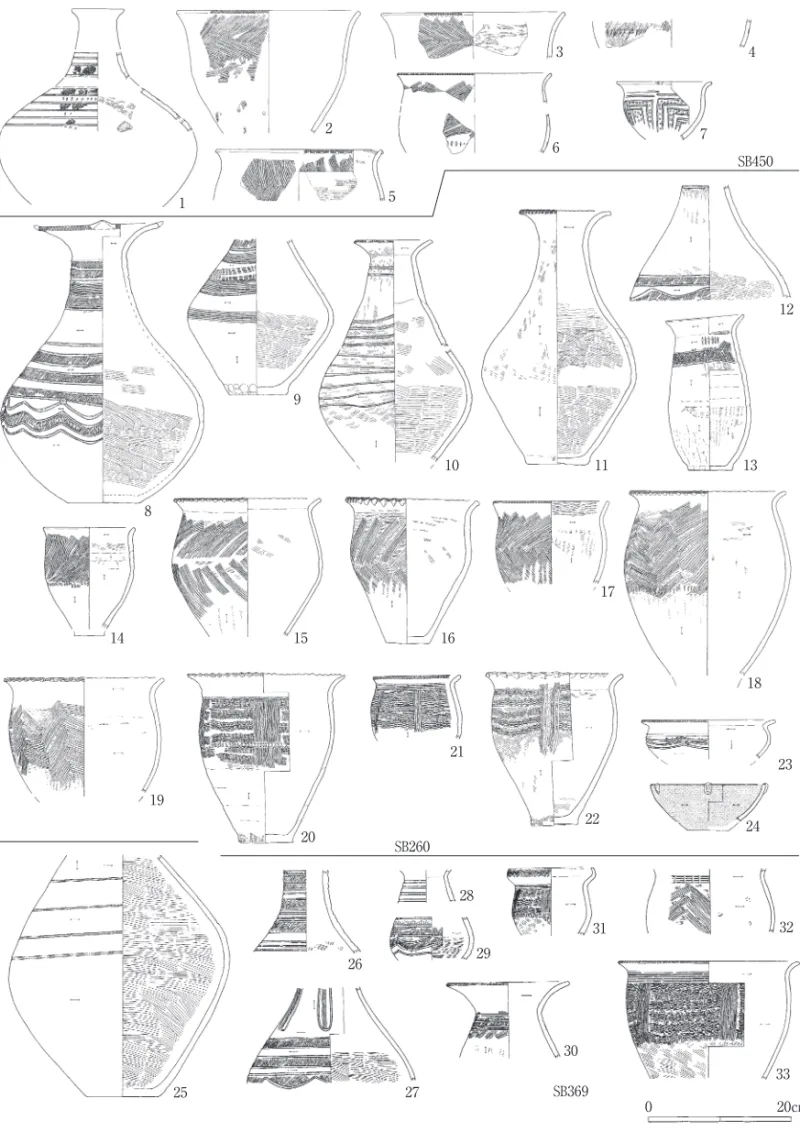 図 2 　松原遺跡出土の単位資料（1）SB450・260・3691814192526272829 31 32330 20cm3020SB260SB3692223242115161718910111312253467SB450